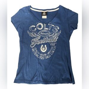 COLTS Indianapolis Colts Blue Graphic V-Neck Tee Small NFL